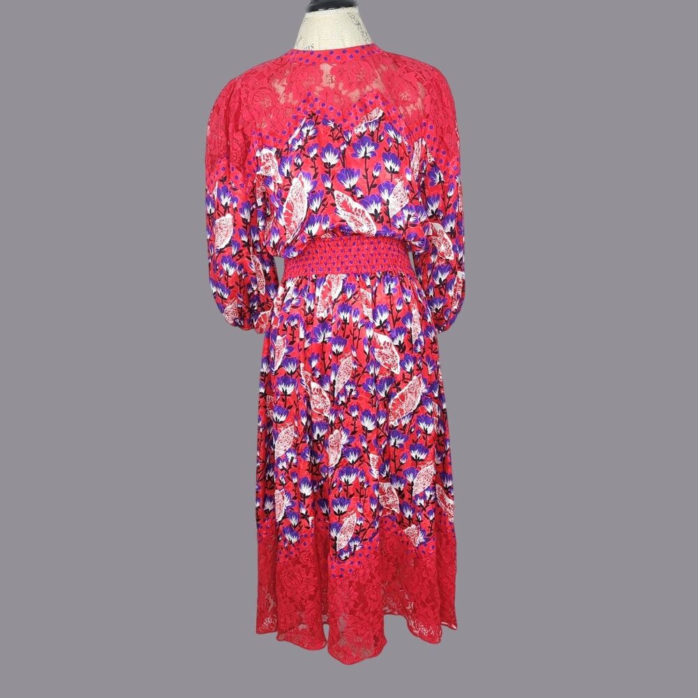 Vintage 80s Diane Fres Red Dress Small Silk Midi
